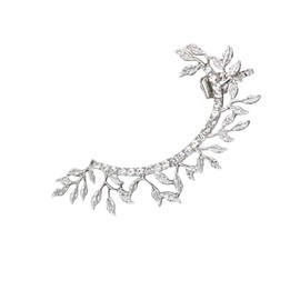 Holibanna 1 Piece Crystal Ear Cuff Climber No Piercing Leaves Ear Clip Stud Earrings for Women, Metal