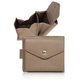 LASIEM - [Bills and coins face the same direction] Women's Bi-fold Wallet, Two-fold Wallet, Genuine Leather, Skimming Prevention, BOX-type Coin Purse, Compact, Small Wallet, Easy to Use, beige