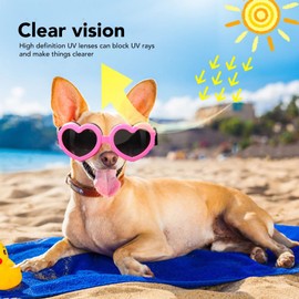 Dog Sunglasses, Cute Heart Shape Dog Goggles for Puppies Dogs and Cats, Pet Glasses with Straps, UV Waterproof Windproof & Prevents Fog for Bike Riding Hiking