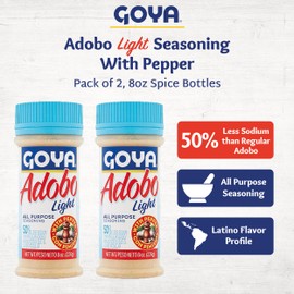 Adobo All Purpose Seasoning Light with Pepper by Goya, Poultry, Seafood, Meat, and Vegetable Seasoning, Fat Free and Calorie Free Latin Spice Blend, Mexican Seasoning, 8oz. Bottles, Pack of 2
