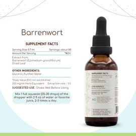 Barrenwort B60 Alcohol-Free Herbal Extract Tincture, Concentrated Liquid Drops Natural Barrenwort (Epimedium Grandiflorum) 2 fl oz