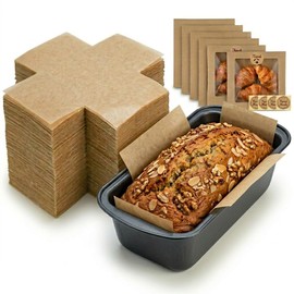 100 Pcs Unbleached Loaf Pan Liners with Bonus 10 Bakery Bags & Stickers, Pre-cut 9x5 Bread Pan Liners Parchment Paper for Baking, Non-Stick Disposable Loaf Liners for Meatloaf & Bread