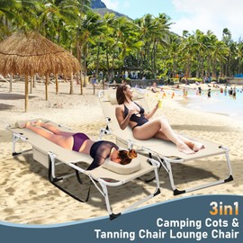 NAIZEA Tanning Chair Folding Lounge Chair, Heavy Duty Beach Lounger with Face Arm Hole, Adjustable 5-Position Patio Chaise Lounge Outside Sunbathing Chair for Patio, Poolside, Lawn