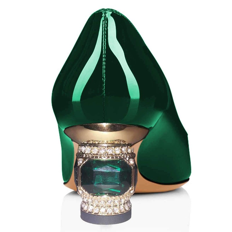 FSJ Women Bridal Pointed Toe Chunky Block Low Heel Crystal