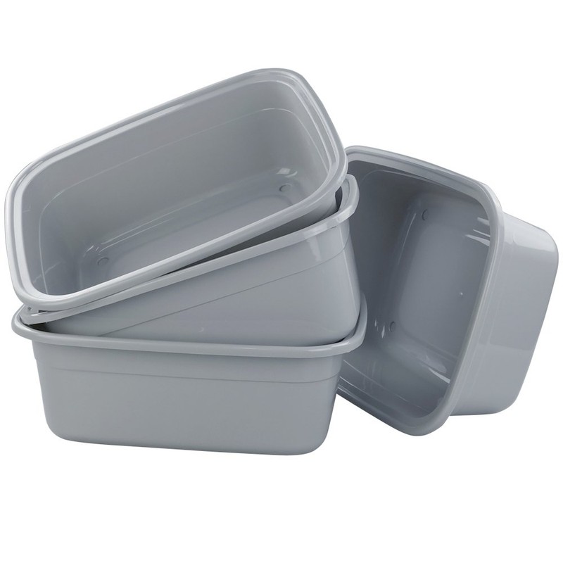 Jekiyo Plastic Dish Tubs, Grey Wash Basin, 12 QT/4 Packs