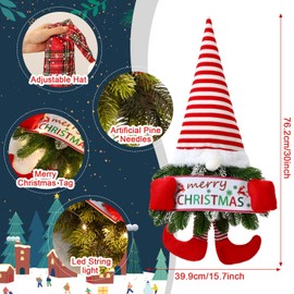 Leyndo 2 Pcs 30 Inch Christmas Wreath for Front Door Christmas Wreath Gnome with Light Artificial Pine Spruce Hanging Sign Santa Gnome for Door Window Wall Farmhouse Christmas Home Decor