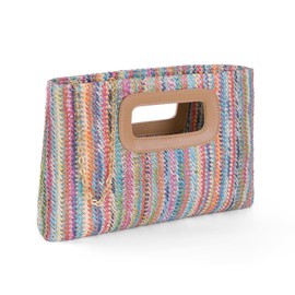Natural Straw Flat Clutch Women 2025 Boho Purse Top Handle Crossbody Handbag Stylish Woven Envelope Wallet Evening, B-multicolor, Clutch-handbags