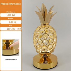 Crystal Pineapple ShapeTable Lamp for Bedroom, 3 Colour Infinitely Dimming Battery Powered Small Desk Lamp,USB Rechargeable Touch Lamp for Restaurant,Bedroom,Bar,Coffee Shop,Living Room