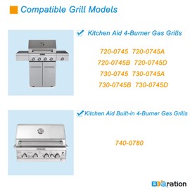 BBQration Grill Grates Replacement Parts for Kitchen Aid 720-0745B 720-0745 720-0745A 740-0780 730-0745 860-0012, Grill Grates for Kitchenaid Grill Replacement Parts, 18 7/8" x 9 7/8" Each