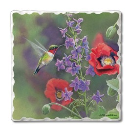 Thirstystone Floating Hummingbird Single Tumbled Tile Stone Coaster with Protective Cork Backing Manufactured in The USA 4" Square, Artistic, Easily Wipes Clean