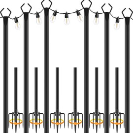 AILBTON 6 Pack 10Ft String Light Poles,Light Poles for Outside String Lights,Outdoor Light Poles with Fork,Metal Pole Stand for Patio,Backyard,Deck