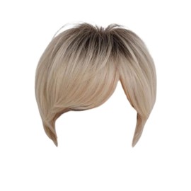 Vctitil Ombre Blonde Pixie Cut Wigs Synthetic Short Pixie Haircut Wig with Fluffy Bangs Layered Wig for Women Natural Straight Short Blonde Wig Dark Root Blonde Wig