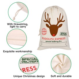 TUPARKA 3 PCS Christmas Canvas Bags Santa Sack Bag for Gifts Christmas Bag with Drawstrings 3 Patterns Large Size 70 X 50cm
