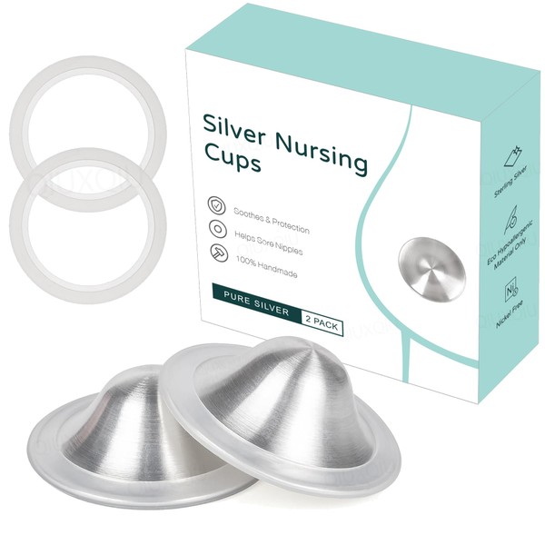 QIUXQIU The Original Silver Nursing Cups,Nipple Shields for Nursing Newborn,Soothe