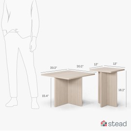 Stead Square Fluted Nesting Coffee Tables, 2 Piece Coffee Table Set, Modern Drink Desk for Living Room, Modern Home Decor, Solid Wood Base and Wood Grain Veneer Top (Weathered White)