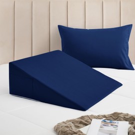 Horbaunal Navy Blue Bed Wedge Pillow Cover with Zipper Design, Wedge Pillowcase Protector with Side Pocket for Storage, 24" L x 24" W x 12" H (Pillow Not Include)