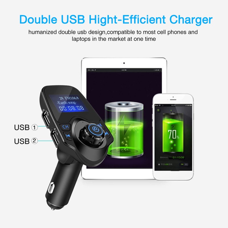 Yctze T11 Bluetooth-Freisprecheinrichtung, MP3-Player, FM-Transmitter, USB-Ladegerät Auto Ladegerät Zigarettenanzünder Auto