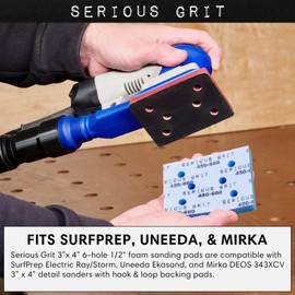 Serious Grit - 3" x 4" Foam Abrasive 280-380 Finish Sanding Pads - Fits Surfprep, Uneeda Ekasand, & Mirka - 1/2" Thick Soft Foam Hook & Loop Sandpaper Pads for 3x4 Sanders - Made in USA - 10 Per Box