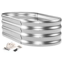 IDZO Large Oval Metal Raised Garden Bed Kit, Durable Silver Galvanized Raised Garden Bed Outdoor for Vegetables, Herbs, Flower, Easy to Install with Included Tools, 4x2x1 Feet
