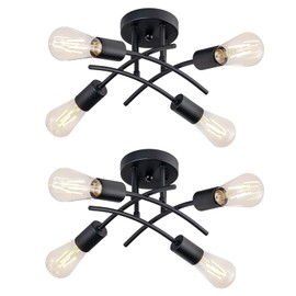 Eidonta Industrial 4-Light Semi Flush Mount Ceiling Light Fixture, Modern Black Close to Ceiling Light, E26 Base Chandelier Lighting, Farmhouse Pendant Lamp for Hallway Kitchen, 2 Pack