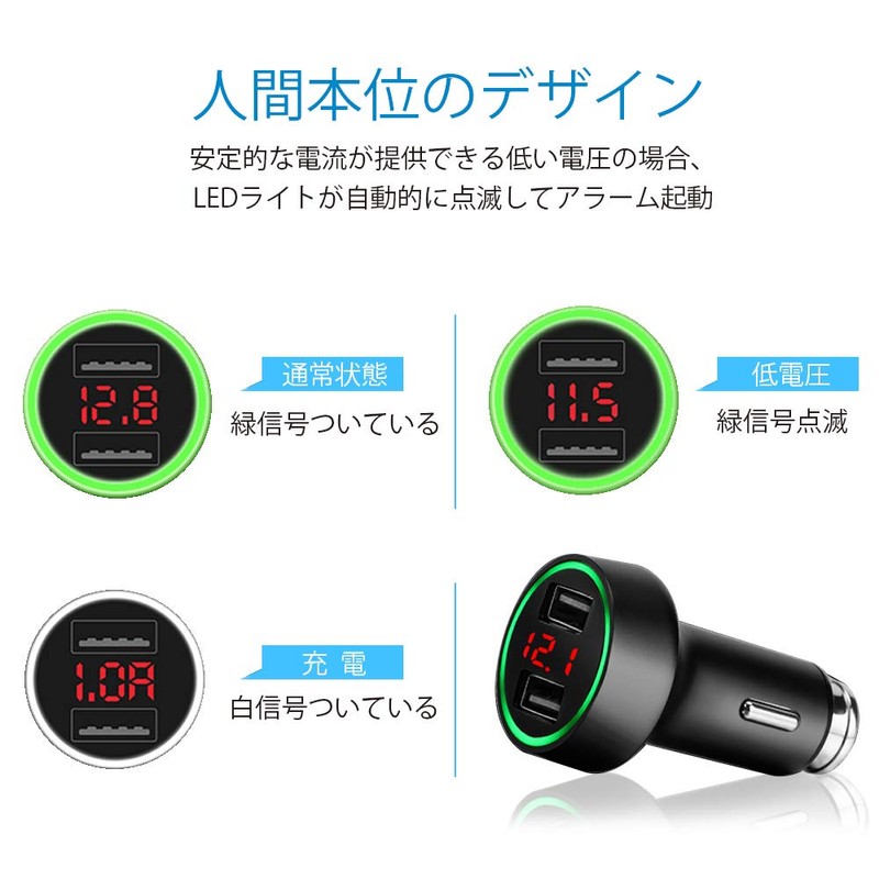 Palumma Car Charger, 2 USB Ports, Automatic Current Identification, 4.8