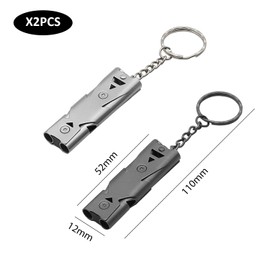 Pack of 2 Stainless Steel Emergency Whistle with Key Ring, Safety Whistle, Outdoor Survival Whistle, Suitable for Outdoor Adventure, Competition Training, Rescue Survival