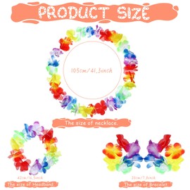 Coume 6 Sets Hawaiian Grass Hula Skirt with Flower Costume Luau Flower Bracelets Headband Necklace for Dance Party Decor(Delicate Style)