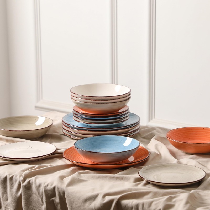 Dinnerware Sets for 6, 18 Piece Plates and Bowls Sets,