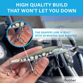 iBobber Snappr Natural Robotic Swimming Fishing Lure, Mega 117mm, Rechargeable LED Light, 4-6Ft Depth Slow Sinking Jerkbait for Bass, ReelSonar (Sea Nymph)