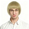 Men Short Straight Blonde Wig Bowl Cut Funny Mushroom Wig