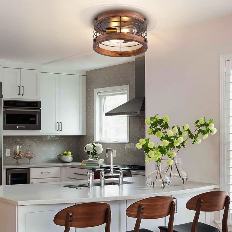 wochos Farmhouse Flush Mount Ceiling Light, 12.6 Inch 2-Light Metal