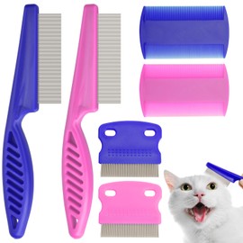 Flea Comb for Cats, 6 Pack Pet Lice Comb Set Tear Stain Flea Brush Eye Comb Flea Combs Matted Hair Pet Grooming Pets for Small, Medium & Large Pets (Pink & Blue)