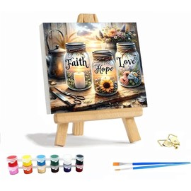 VIGEGU Paint by Numbers Kit for Adults with Frame,Paint by Number for Beginner with Wooden Easel DIY Faith,Hope,Love Wishing Bottle Adult Paint by Number Kits for Home Decor 12x12inch