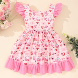 zarmfly Little Girl Heart Print Valentine Dress Girls First Day of School Outfit Toddler Girl Valentine's Day Outfit 5T