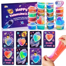 SpringFlower 28 Pack Valentine Day Cards,Valentines Day Cards Kid Classroom School With Galaxy Slime Kit,Valentines Exchange Gifts,Valentines Party Favors, School Classroom Valentine's Prizes
