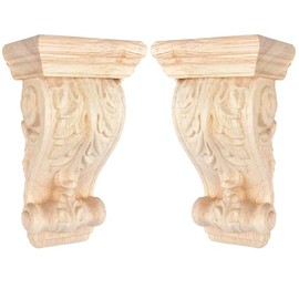 4 inch-W 2.4 inch-D 7 inch-H Wood Carved Corbels, Tchosuz 2 -Pack Antique Traditional Unfinished Wooden Carving DIY Decorative Scrolled Millwork Brackets for Countertop Kitchen Fireplace Mantel