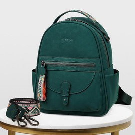 FADEON Mini Backpack Purse for Women, Designer Leather Cute Roomly Small Backpacks, Ladies Shoulder Backpack Fashion Handbag Mini  Women's Backpack - Color: Dark Green Suede Style