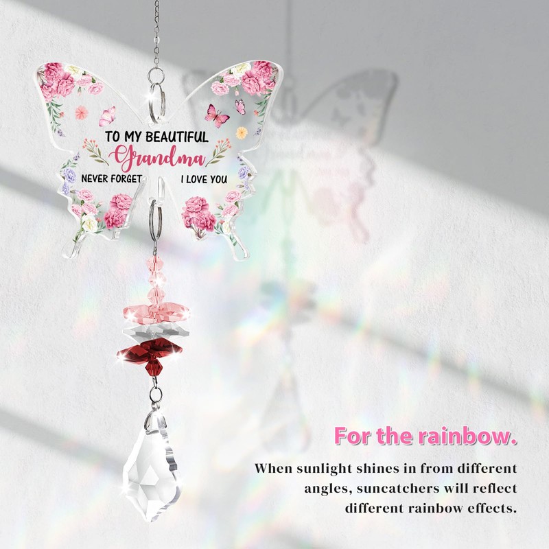 Funnli Grandma Gifts, Butterfly Acrylic Crystal Suncatcher Grandma Birthday Gifts,