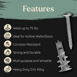 Mortice and Tenon Self-Drilling Metal Drywall Anchors | Screw in with No Drill Bit Required | 25 Pack | 25#8 x 1.25" Screws - 25 Metal Wall Anchors