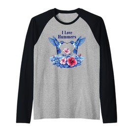 I Love Hummers Hummingbird Colibri Realistic Hibiscus Flower Raglan Baseball Tee