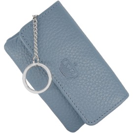 Baur Women's Key Case Real Leather Key Case with Coin Compartment and Metal Key Ring Key Pocket with Zip & Press Stud Note & Card Compartment Small Purse, Dove Blue, Classic