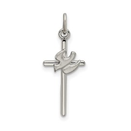 JewelryWeb 10.6mm 925 Sterling Silver Polished and Satin Dove Religious Faith Cross Pendant Necklace-Pendant for Women