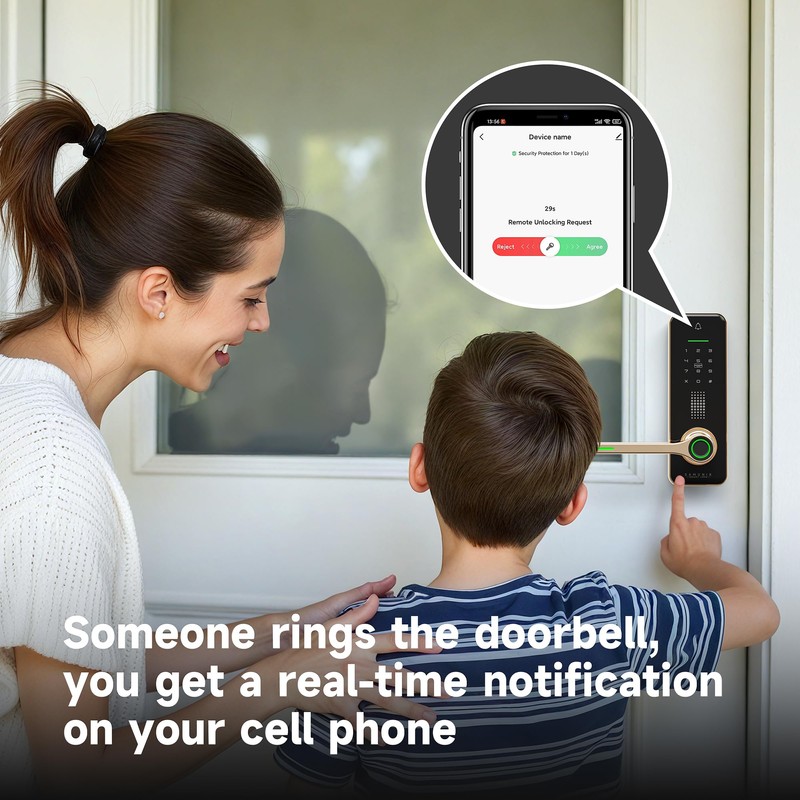 SAMUNIX Smart Fingerprint Door Lock with Handle - Premium Golden