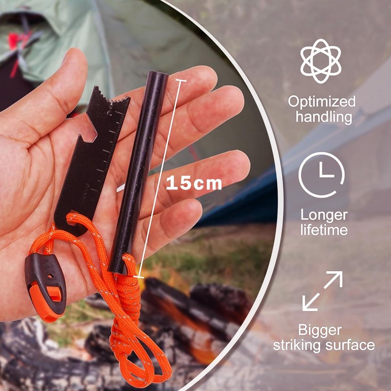 Flint and Steel Fire Starter Kit With Magnesium Rods, Paracord