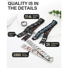 Jeracol Magnetic Bracelets for Men, Titanium Steel Magnet Bracelet with Double Rows Effective 4 Elements Stones