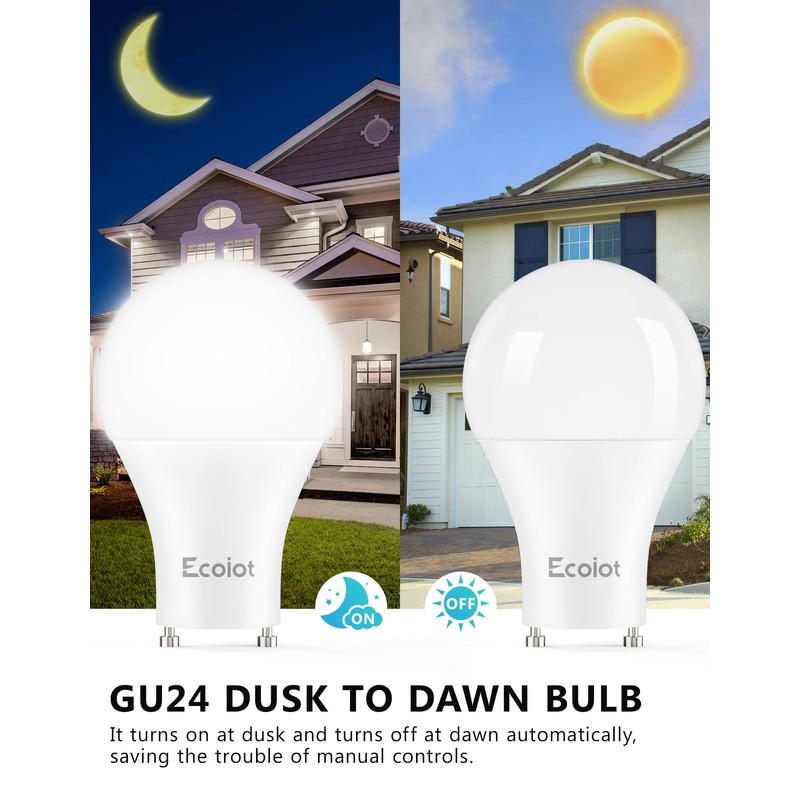 Ecoiot GU24 Dusk to Dawn Outdoor Light Bulbs,Light Sensor A19
