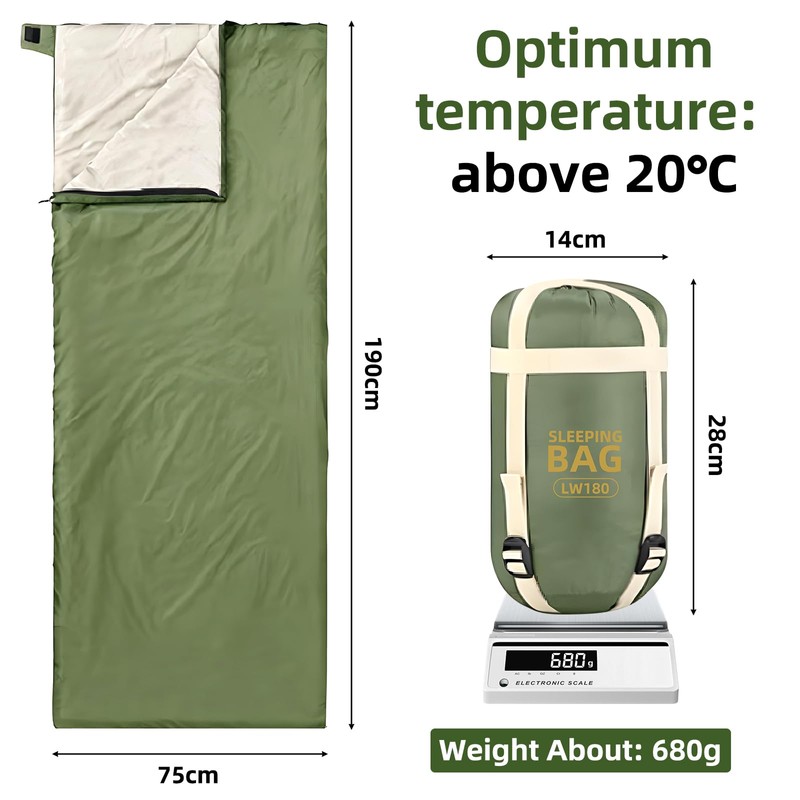 Ultralight Summer Sleeping Bag, 680 g, 190 x 75 cm,