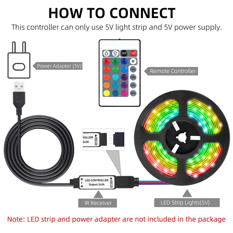 Aroidful 5V-24Keys USB IR RGB Strips Controller Wireless Controller for