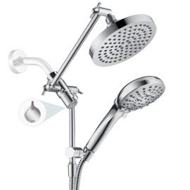 BRIGHT SHOWERS Rain Shower Head with Handheld Spray Built-in Power Wash, High Pressure Dual Shower Head with Height Adjustable Extension Arm, 3-Way Diverter, 9 Settings Handheld, 69” Long Hose, Chrome
