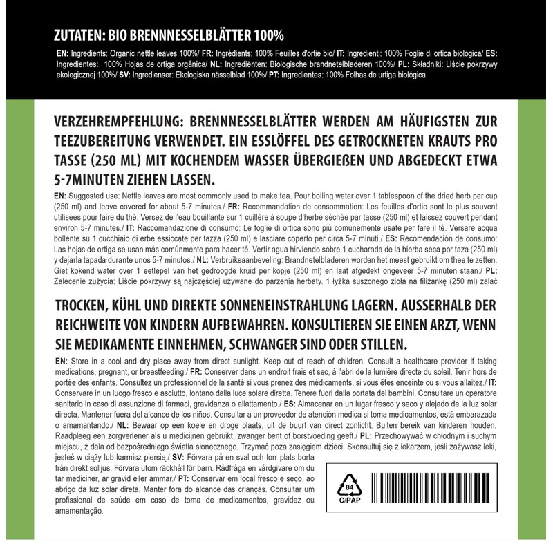 Alpi Nature Organic Nettle Tea 500g 1.1 lb, Dried and